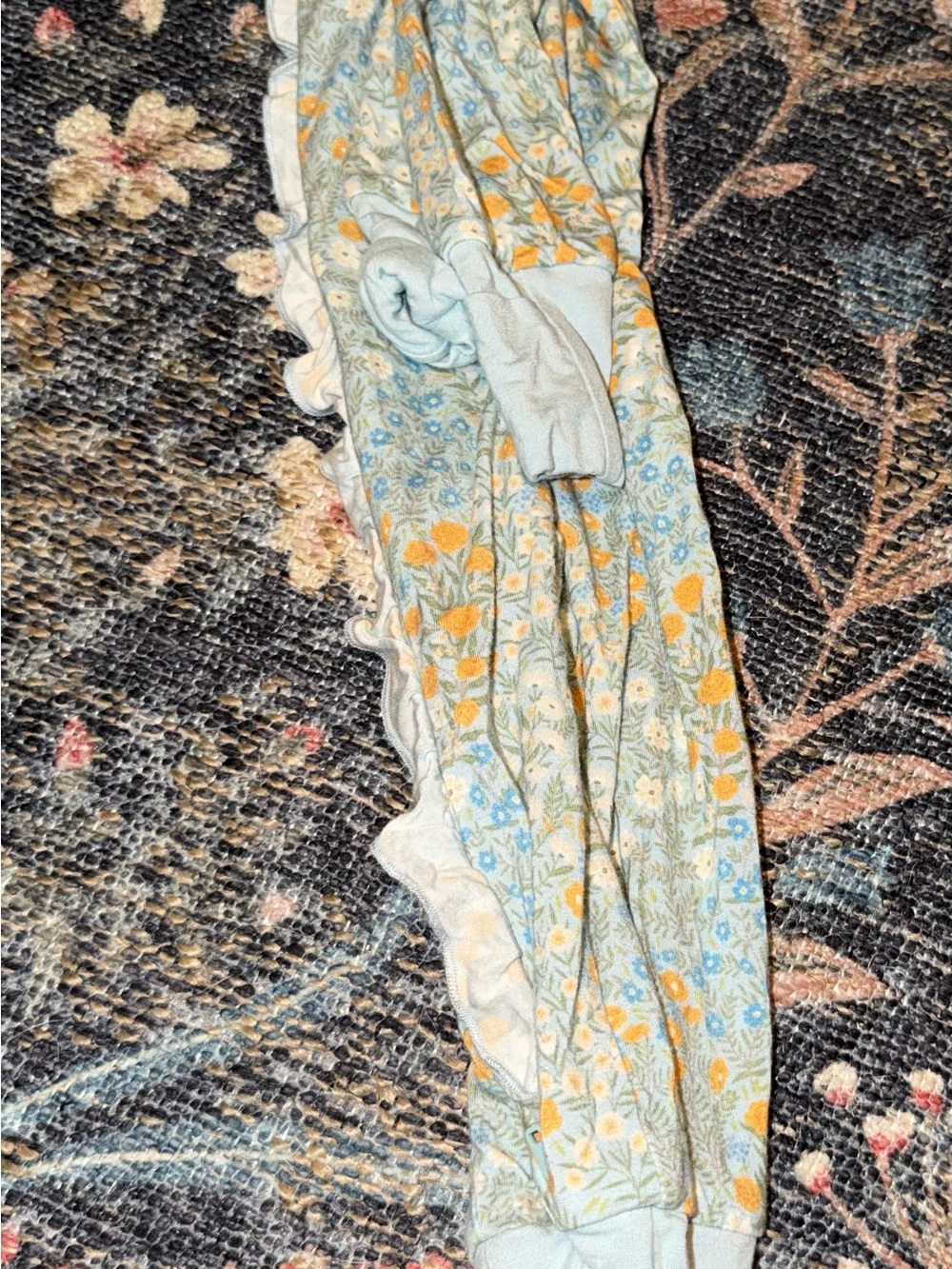 Baby Floral Footie One-Piece in Light Blue and Yellow
